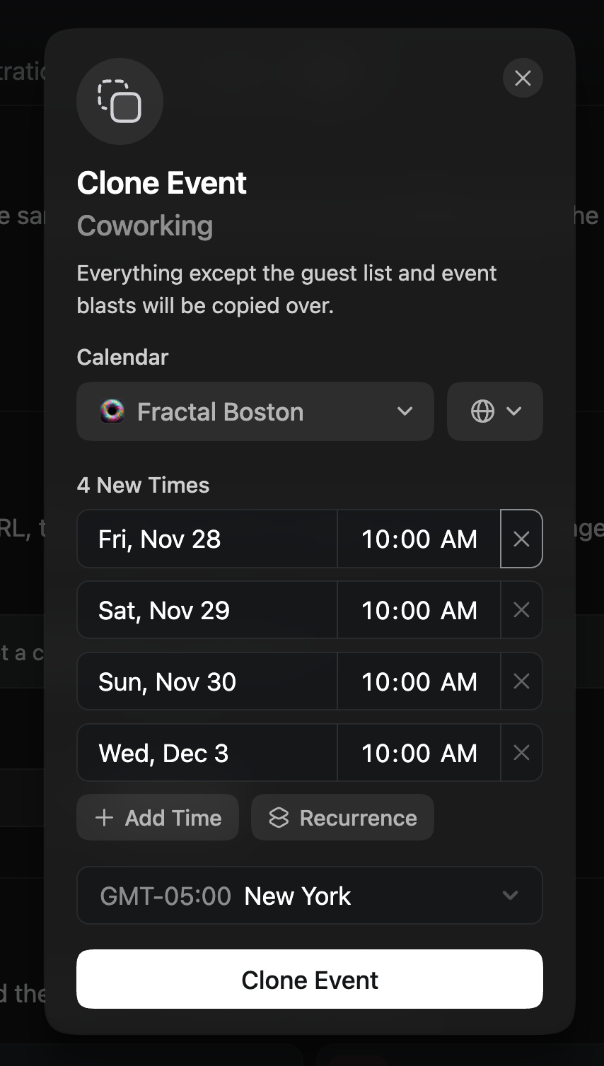 Luma Calendar interface showing event submission process